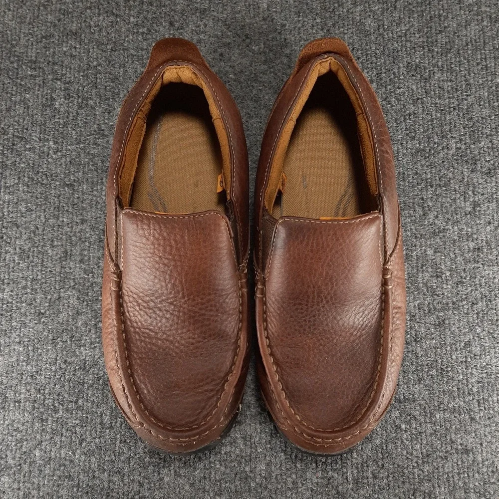 Timberland Slip On Loafers Mens 5.5 Brown Leather Round Moc Toe Shoes Casual